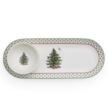 Christmas Tree Polka Dot Oval Chip & Dip